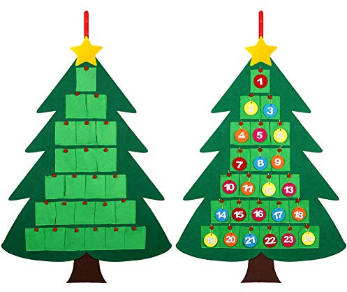 TOPANBIETER 999 Weihnachtsbaum 70 x 95 cm Adventskalender Deko Filz DIY Filz Dekoration Kinder Bastelset Weihnachten Tannenbaum Christbaum (Countdown mit Zahlen)