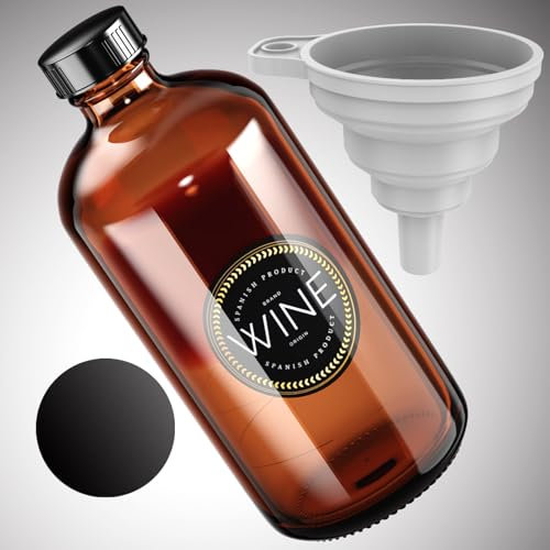 ZHANXUBIO Boston Bouteilles rondes en verre ambré de 500 ml avec bouchons coniques noirs, étiquettes, entonnoirs (500 ml, ambre) 4 bouteilles