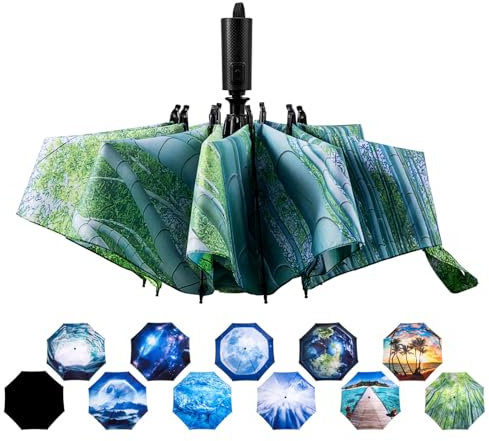 LANBRELLA Umbrella Compact Inverted Folding Umbrellas Auto Open Close - H1.24.Bamboo