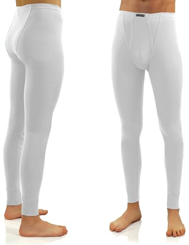 sesto senso Herren Lange Unterhosen Weiß 100% Baumwolle ThermoUnterhosen Funktionsunterwäsche Winter M_114 XL White Weiss