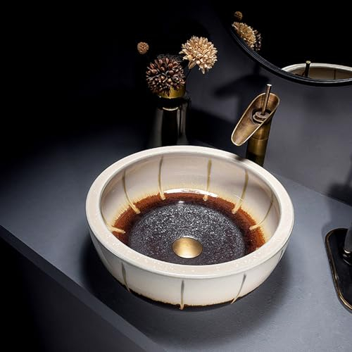 Fregadero redondo para baños, fregadero redondo con grifo y escurridor, lavabos montados en la encimera, lavabo de cerámica para lavabo y baño