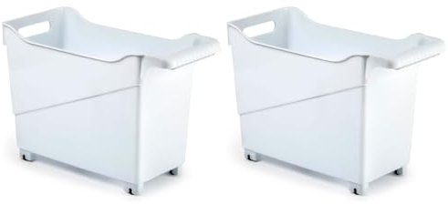 Tradineur - Pack de 2 Carritos de plástico con Ruedas y asa - N.º 3 - Cesta Organizadora para Productos de Limpieza, Baño, Cocina - Color Blanco