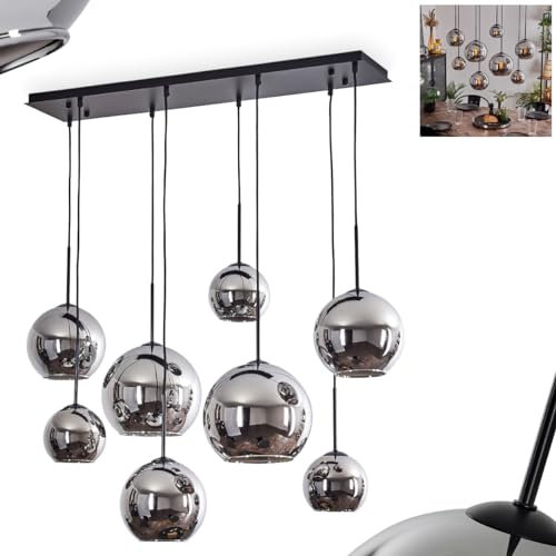HOFSTEIN Suspension Koyoto en métal/verre noir/chromé Luminaire au design vintage/rétro avec abat-jour en verre (Ø 15 cm, 20 cm, 25 cm), hauteur max. 147 cm, 8 ampoules E27, sans ampoule