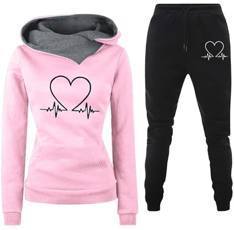 Surttan Completo Donna Sportivo Tute da Ginnastica Autunno Inverno Curvy Jogging Tracksuit Fitness Felpa con Cappuccio E Pantalone Palestra Donna Due Pezzi Leggero Tuta Felpata