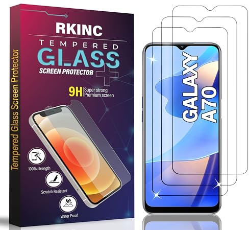 RKINC 3 Stück, Panzerglas Schutz Glas für Samsung Galaxy A70, Panzer HD Displayschutzfolie, 0,33 mm kratzfest, splitterfrei, blasenfrei, lebenslangeGarantie