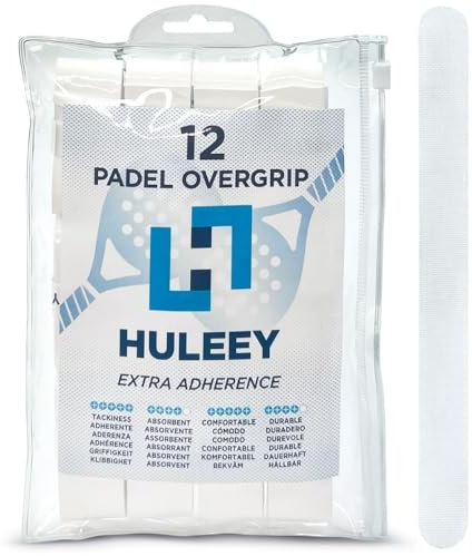 HULEEY Overgrips Pádel Extra Adherente-Grip Pádel Perforados-Antideslizante-Super Absorbente-Overgrips Tenis-Reduce Las Vibraciones-Incluye Protector Pala Transparente, Packs de 6/12/20/60,