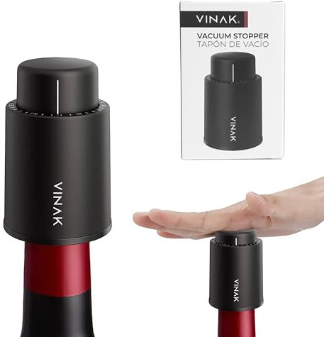 VINAK - Tapón de vino de vacío TIME (1 UNIDAD) | Mejora la conservación de vinos extrayendo el oxígeno de la botella | Permite registrar el día de cierre | Reutilizable