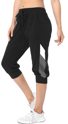 Marvmys Caprihose Damen Jogginghose 3/4 High Waist Sporthose Trainingsanzug Sporthose Frauen 100% Baumwolle Damen Freizeithosen