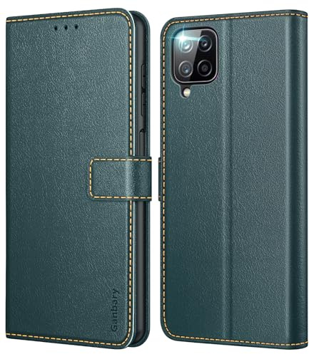 Ganbary Handyhülle für Samsung Galaxy A12 /M12 Hülle, Premium Leder Klapphülle [Kartenschlitzen] [Magnetverschluss] [Standfunktion] kompatibel mit Galaxy A12 /M12 Schutzhülle, Dunkelgrün