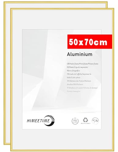 HIMEETIME® 2x Bilderrahmen 50x70 cm Gold Metall Rahmen, Dokumentenrahmen 50x70 cm,Metallrahmen Alu-Bilderrahmen Aluminium,Picture Frame 50x70 Fotorahmen zum Aufhängen