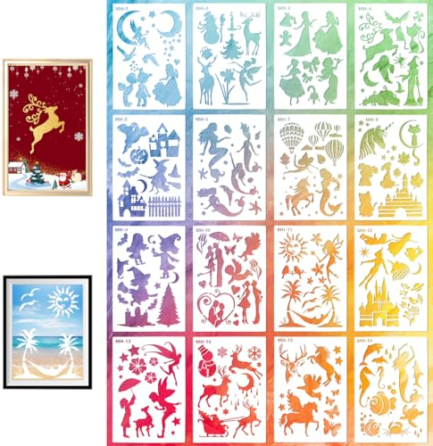 16 Stück Malschablonen Kinder,Schablonen Malen set Kinder Textilgestaltung Wiederverwendbar,Zeichenschablonen Kinder,Zeichenschablone Tiere aus PET,Zeichnen Schablonen für Scrapbooking Fotoalbum