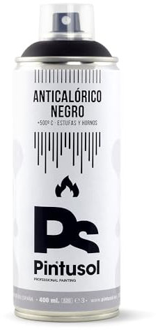 PINTUSOL Vernice Alta Temperatura Spray Nero, Resistenza +500ºC, Finitura Opaca, Alta Opacità, Asciugatura Rapida, Facile Applicazione, Pittura Professionale per Alte Temperature Bamboletta 400ml