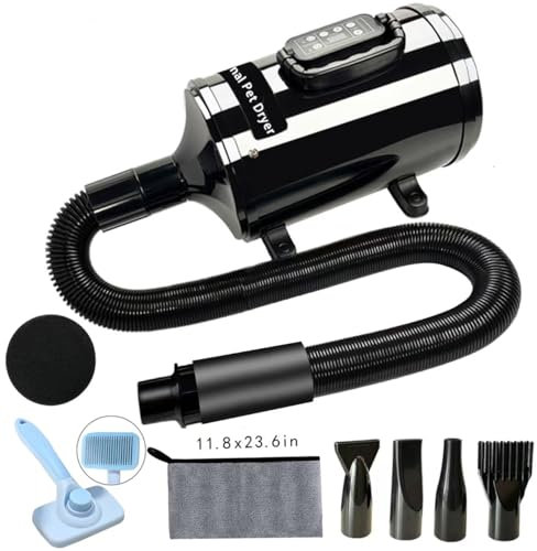 Asciugatore per Cani e Gatti - Phon per Animali Domestici, 3200W, 3 Livelli di Temperatura, 2 Velocità, Basso Rumore, Leggero e Portatile, Ideale per Toelettatura Professionale e Casalinga (Nero-LED)