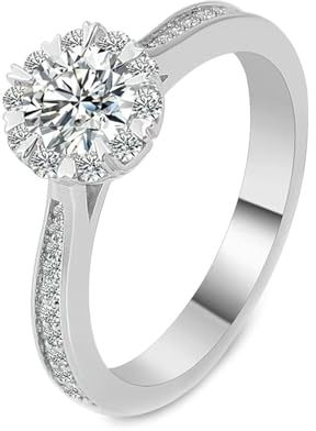 Skcess 14 Karat Weißgold Ringe Frauen Weiß Moissanit Runden, Damenring Blume mit Runder Form, 1 Karat Moissanit Ring Damen Größe 67 (21.3)