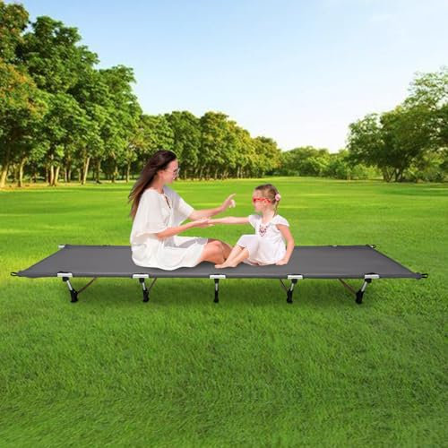 OMGGYER Feldbett Klappbar Campingbett Tragbar Klappbett Campingliege Faltbar Leicht Camping Bett Stabil Angelliege für Camping, Outdoor & Unterwegs mit Tasche (Grau)