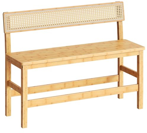HOOBRO Dining Bench, Bamboo Farmhouse Entryway Bench with Back for Kitchen, Living Room, Bedroom, Easy to Assemble, Sturdy and Stable, Natural YL05CD01