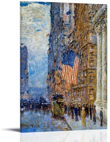 WANGLIDD Childe Hassam Poster Flaggen auf dem Waldorf, Wandkunst, ästhetisches Leinwandbild, Wohnzimmer-Dekor, Heimrahmen, 20 x 30 cm