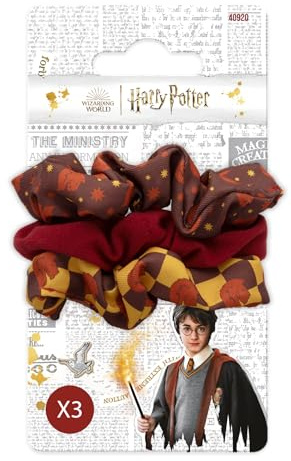 Harry Potter - Set mit 3 Haargummis - Einfache Frisur - Offizielles Zubehör der Hogwarts Schule - Haus Gryffindor