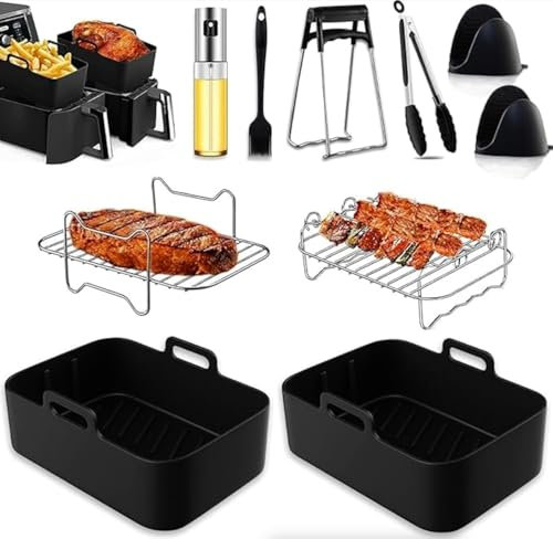 Air Fryer Accessories, 14 PCS Ninja Air Fryer Accessories Set for Ninjas AF300UK AF400UK & Tower T17088- Ninja Air Fryer Silicone Liner, Air Fryer Rack, Oil Brush and Kitchen Tong, Oil Spray Bottle