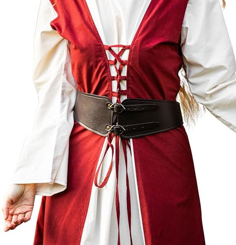 LEONARDO CARBONE® Mittelalter Miedergürtel Hedwig Ledergürtel Damen, Mittelalter Kleidung, Gürtel Damen, LARP-Kleidung, Karneval, Cosplay, Wikinger Hobbit Kostüm, Karneval - 100% Echtleder Dunkelbraun