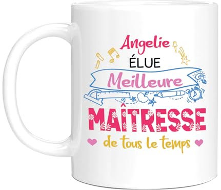 HALUMI - Taza de nombre personalizado para maestro de escuela - Taza original personalizada para profesor - Idea de regalo para fin de año escolar Navidad fin de contrato - Taza de cerámica bicolor