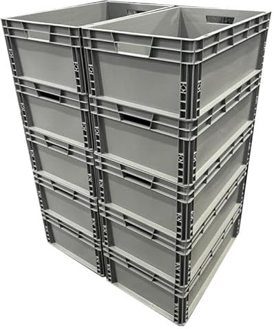 Pack of 10 x Recycled Plastic Storage Boxes (45 Litre - 60 x 40 x 22cm) Van Storage Boxes, Heavy Duty Boxes for Storage