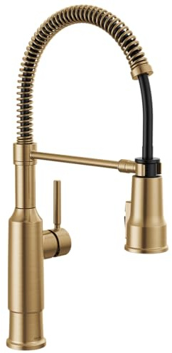 Delta Faucet Theodora Pro - Grifo de cocina de estilo comercial con pulverizador extraíble, grifo de cocina comercial dorado, grifo de cocina de resorte, grifo de fregadero de cocina Delta, bronce
