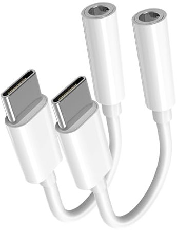 Powice 2X Adapter USB C auf 3,5 mm Klinke, USB C Klinke Adapter, Klinke auf USB C, USB C auf Klinke 3,5 Adapter Kompatibel mit iPhone 15/15 Pro/Galaxy S23 S21 und Andere Geräte mit USBC Anschluss Weiß