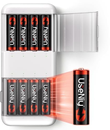 Rechargeable Lithium Batteries AA 8 pack with charger, 1.5V Rechargeable AA Batteries, 3600mWh High Capacity, Charing-Storage Box Integrated Charger