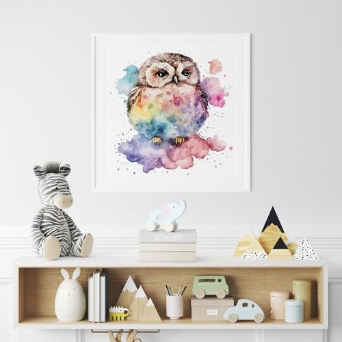 Lumalea Poster, quadratisch, für Kinder – bunte Eule, 3617681635055, 70 x 70 cm