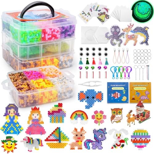 Teneytoyz Perles à Repasser, 12000 Pièces Perles avec boîte de rangement, Plaques de Perles à Repasser et Accessoires, Guide de l'Utilisateur, 3D Décoration pour Enfants Jouet de 3 4 Ans(36 Couleurs)