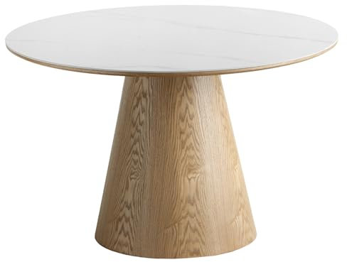 Riess Ambiente Runder Esstisch Unique - 120cm - weiß Natur - Eichenholz - Keramik Marmor - Säulenfuß