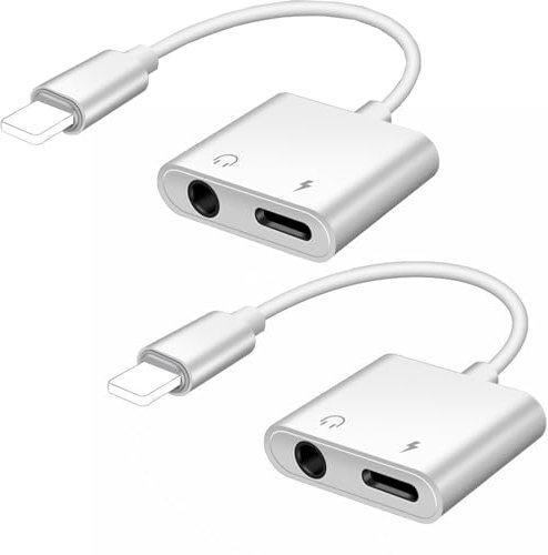 Votvlog 2 Piezas Adaptador Auriculares para iPhone 2 en 1 Adaptador para Lightning a Jack 3,5 Cascos Auxiliar Cascos Cargador Cable Auxiliar Coche Dongle Audifonos Conector Audio Accesorios para iOS