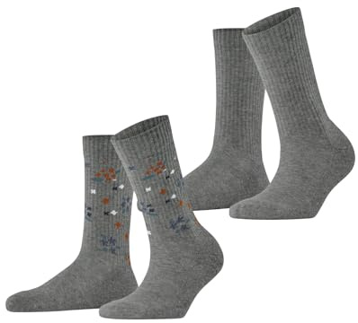 ESPRIT Damen Flower Rib 2-Pack Socken Baumwolle atmungsaktiv