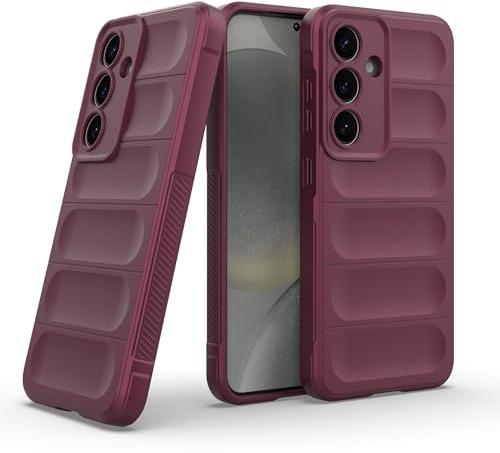 LBH Handyhülle für Samsung Galaxy S25 Schutzhülle Case Cover Bumper Anti-Schock Stoßabsorbierende Hülle Robust Stoßfest Kratzfest rutschfest Softgrip Griffzonen GripLine Burgunder Rot
