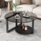 Mesa De Centro Redonda, Mesita De Centro De Salon, Mesa Centro Cristal con Pies De Hierro,Diseño De 2 Niveles, Mesa De Cóctel Moderna para Sala De Estar(Black,70cm/27.6)