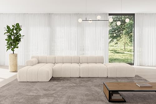ALTDECOR Modulares Sofa Ecksofa in L-Form Corner modular Sofa Eckcouch Couch Wohnlandschaft Cauchsofa Polstersofa Lizur-L2-380x160x70 cm Beige