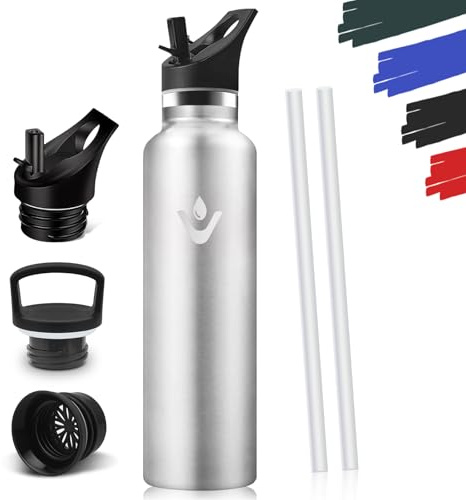 HoneyHolly Borraccia Termica 1 Litro, Acciaio Inossidabile 18/8, Bottiglia Termica, Senza BPA, BorracceTermiche A Prova di Perdite, Termos Per Escursione, Sport All'aperto - Acciaio Inossidabile