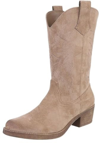Ital Design Damen Stiefel mit Reißverschluss und Blockabsatz, spitze Form
