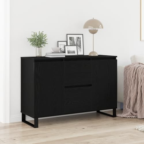 QJBSAVVA Buffet en chêne noir - 104 x 35 x 70 cm - Design moderne avec portes coulissantes - Espace de rangement pour salon, salle à manger, bureau