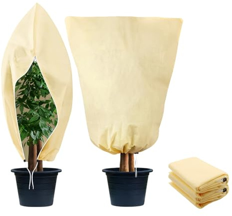 Zhiaek Telo Copri Piante Antigelo con Cerniera e Corda Telo Protezione Piante Inverno Copripiante Telo Copripiante Invernale Antigelo Beige 1.2x1.8M 2PCS
