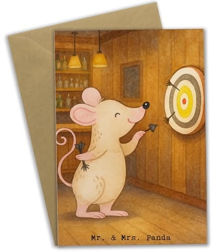 Mr. & Mrs. Panda Glückwunschkarte Maus Dart spielen Design - Geschenk, hochzeitskarten, Turnier, Grußkarte, Darts, Grußkarten, Sportler, weihnachtskarten, einladungskarten, Darten