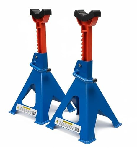 TSX TOOL SATKIT Juego de 2 Caballetes/Borriquetas 6 Toneladas con Doble Seguridad y Protector de Goma – Altura 380–585 mm – Base Ancha 27×24 cm