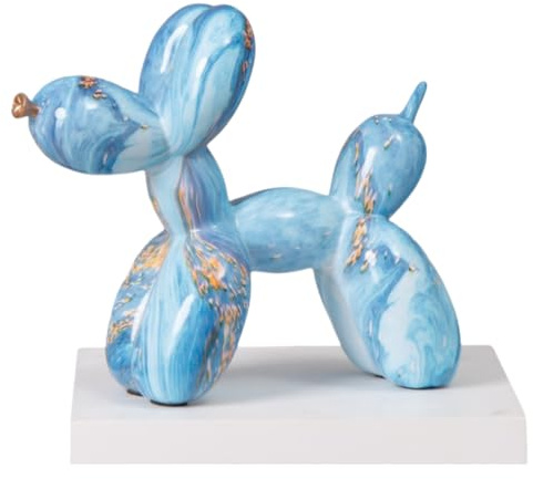 NAFEIMILUN Ballon Hundestatue Hundefigur Aus Kunstharz Mit Transferdruck Graffiti Welpenstatue Tischdekoration Wohnzimmerdekoration Blau Und Weiß 22cm X 9cm X 18cm