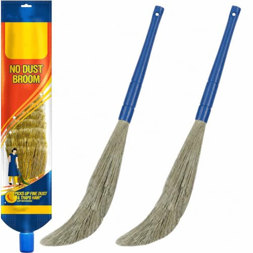 EasyClean No Dust Floor Broom, Traditional Indian Jhadu, Broom Stick For Floor And Ceiling Cleaning, Multipurpose And Washable, Long Handle Cleaning Supplies Plastic Stick (2)