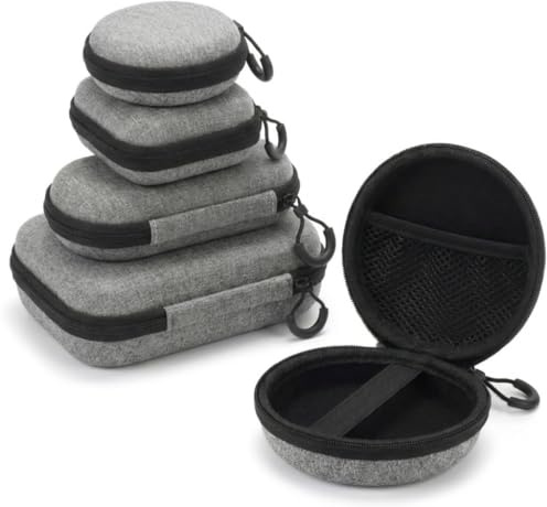 4 Pcs Headphone Hard Case Protection Bags, Portable Zip Shell Carrying Earbud Storage Pouches, Headphone Storage Portable Earphone Cases with Mini Wired Headset (Grey)