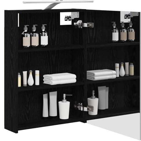vidaXL Badezimmerspiegelschrank Schwarz Eichen-Optik 50 x 14,5 x 70 cm, Moderner Spiegelschrank, rechteckig, Wandregal für Badezimmer, praktische Aufbewahrung