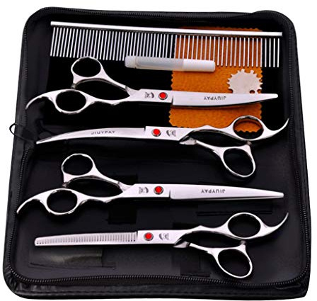 Whtkoph 1 Paire de Ciseaux de Toilettage Professionnels pour Chiens de 18 Cm (7 Pouces), Ciseaux Droits et à, Argent, 7 Pouces