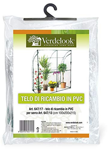 VERDELOOK | Telo di Ricambio in PVC Trasparente per Serra da Parete codice 647/13, Resistente, Protezione Piante, Apertura Frontale con Cerniera 100x200x210 cm