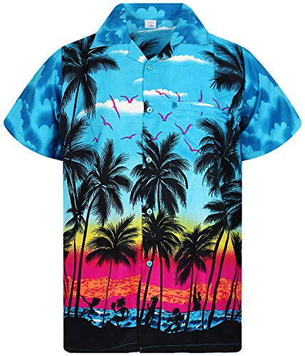 V.H.O. Funky Hawaii-Hemd, Herren, Kurzarm, Beach, Türkis, 4XL